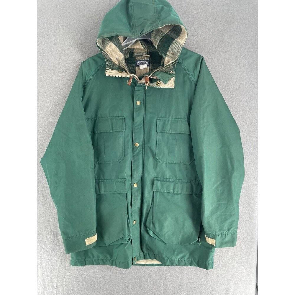 Vintage Lands End Jacket Mens Large Weatherproof Flannel Lined Winter Long Coat